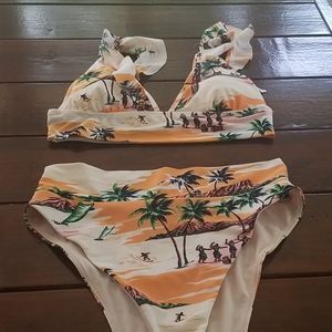 Tropical high waisted ruffle bikini